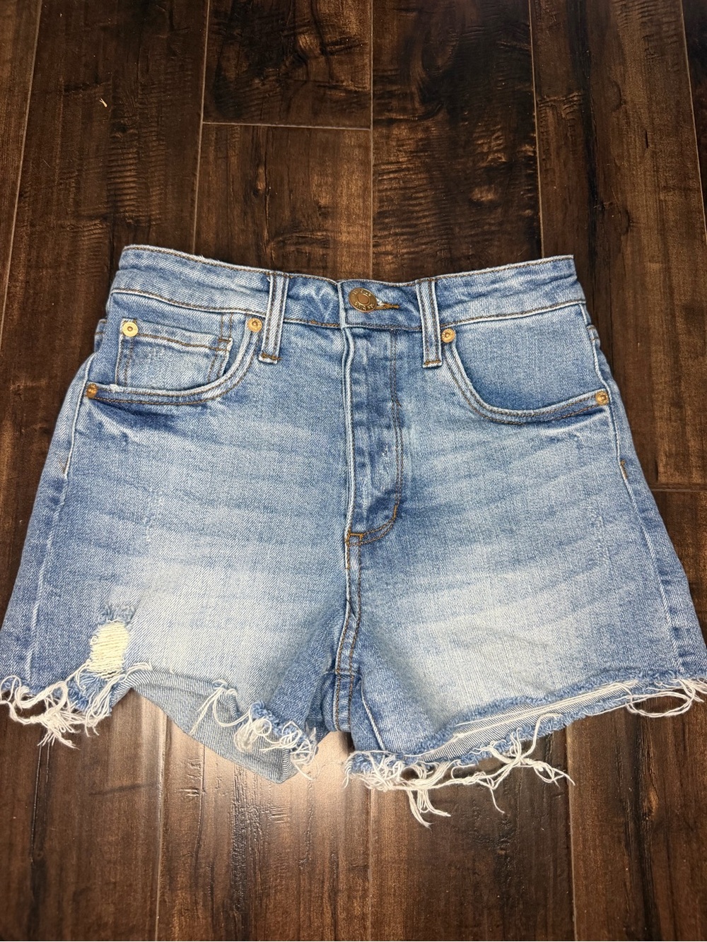 STS Blue High Waist Button Fly Distressed Cut Off Denim Shorts 26